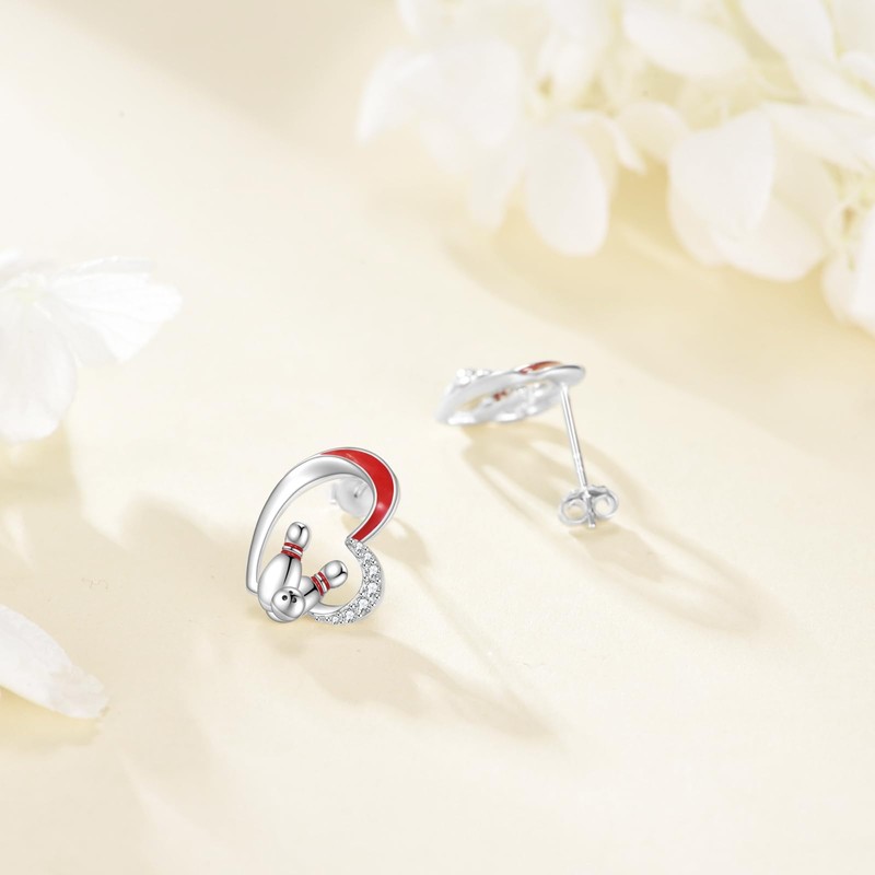 Bowling Earrings S925 Sterling Silver Bowling Stud Earrings for Women