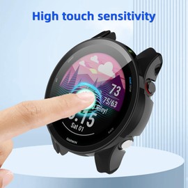 ZoRoll 2 Pack Case Compatible with Garmin Forerunner 255 Music/255, Thin HD Tempered Glass Protective Film+Hard PC Full Coverage Bezel, Protective Cover for Garmin Forerunner 255/255 Music - Black2