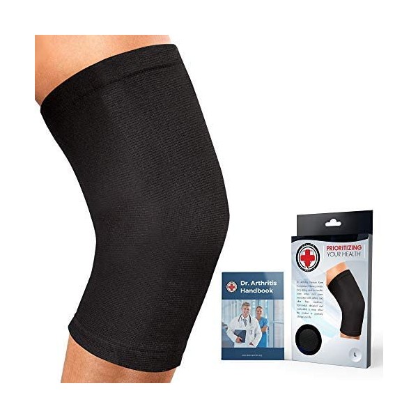 Doctor Developed Knee Brace/Knee Support/Knee Compression Sleeve [Single] & Doctor Written Handbook -Guaranteed Relief for Arthritis, Tendonitis, Injury (Black, XL)