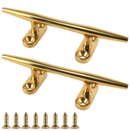 VEITHI Boat Cleat, Brass Color Dock Cleats 5 inch, 316 Stainless Steel Rope Cleat Open Base 2 Pack, Boat Cleats for Boats, Boat Dock Cleats Mooring Cleat for Boat/Yacht/Deck