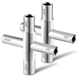 Manalete Water key, 2 Pcs 4 Way Sillcock Key, 1/4", 9/32", 5/16", 11/32, Commercial Water Meter Key for Faucet, Hose Bib, Spigot, Valve and Gas Fire Pits