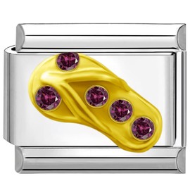 Quiges - 9mm Italian Style Charm Link Module Stainless Steel Cubic Zirconia Purple Flip Flop for Italian Style Bracelets