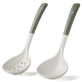 Ceramics Ladle Spoon Set of 2 Large Soup Ladle with Skimmer Slotted Spoons Kitchen Ladles Hot Pot Strainer Spoons for Cooking Serving Stirring (Style 2#)