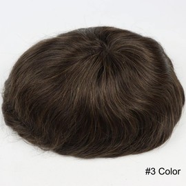HAPPYCC Toupee For Men Hair Replacement System For Men Indian Human Hair Pieces For Men With 10" X 8" Fine Mono Clear Poly Skin Around Hairpiece Monofilament Wig #3 Color