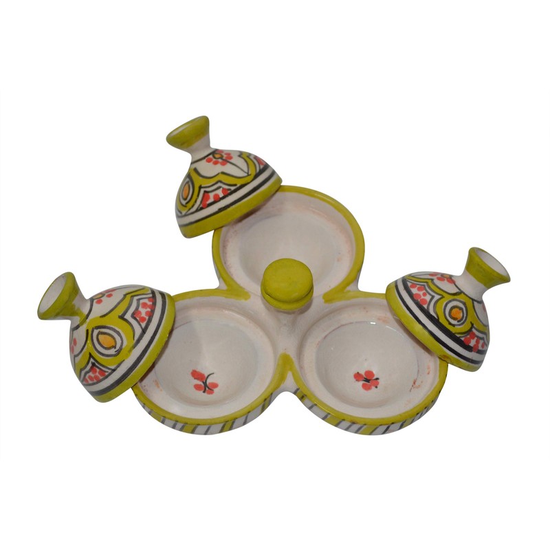 Handmade Salt & Pepper Pinch Triple Tagine Set Spice Holder
