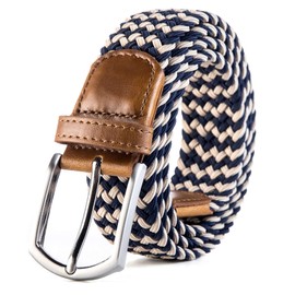 Weifert Men's Stretch Woven 1.3" Wide Elastic Braided Belts, Khaki+blue, 42-44