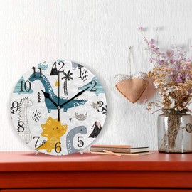 ISAOA Dinosaur Wall Clock for Boy's Bedroom,Lovely Dino Scandinavian Style Non Ticking Silent Clocks for Home Decor Living Room Kitchen Bedroom Office School