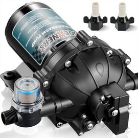 [Upgraded Version] 12V DC Fresh Water Pump, 6.5GPM 70PSI Five Chamber Self-Priming Diaphragm Pump with Heavy Duty Pressure Switch and Strainer for RV, Marine, Caravan (Water Pump)