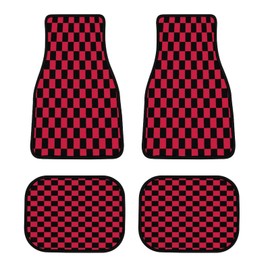 Universal Red Black Checkered Car Floor Mats - Automotive Carpet Interior Decortaive for SUV Truck Carpet Car Mats Front/Rear 4 Piece Full Set