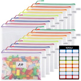 YOPCDJ 18 Pack A4 Mesh zipper pouch bags, Zipper Bags with Label Pocket,Zipper Pouches of office supplies,File Bags for Classroom Organization,Puzzles, Board Game Storage