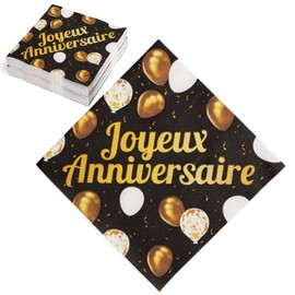 COLOFALLA 40 Stücke Geburtstag Servietten auf Französisch Joyeux Anniversaire Servietten Schwarz Gold für Geburtstag