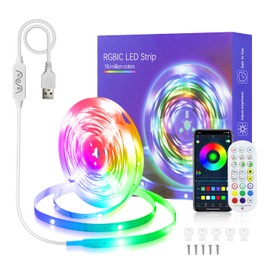 ALITOVE USB LED Light Strip for Bedroom 32.8ft RGB IC Bluetooth Strip Light with Music Sync and APP Control Dream Color 10M LED Strip Light for TV PC Game Room Under Cabinet