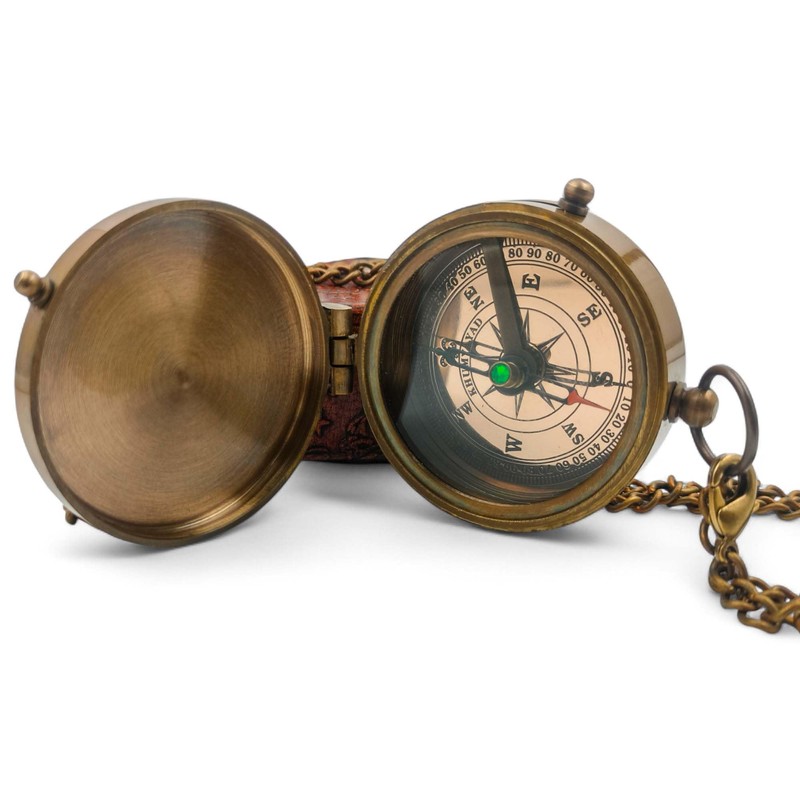 KHUMYAYAD Brass Pocket Compass Handmade Full Function Antique Nautical Compass