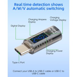YANBORONSN PD 240W USB C Power Meter with Digital Display,USB C Male to Female Tester,Supports Voltage,Current and Power Detection,Suitable for Computers,Laptops,Phones (2 Pack)
