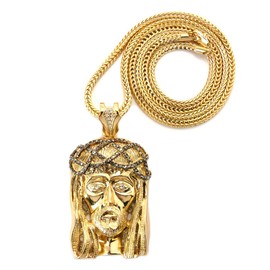 NYFASHION101 Crown of Thorns Jesus Pendant w/ 36" Franco Chain Necklace, Gold/Hematite-Tone MLP056GHE