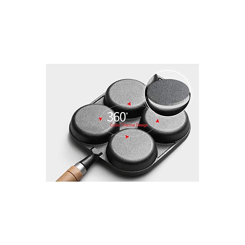 XJAXY Cast Iron Non-Stick Omelette Pan, Electric Stovetop Compatible, 4-Cup