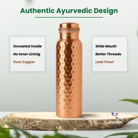 ZIVORA 100% Pure Copper Water Bottle - 34oz Pure Copper Water Bottle for Drinking with a Pocket Canvas Bag|Lab Tested|Leak Proof Enhances Water Taste and Ideal for Yoga andFitness (Original)