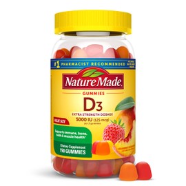 Nature Made Vitamin D3 5000 IU Per Serving Gummies Extra Strength, Bone and Immune Health Support, 150 Vitamin D Gummies for Adults, 75 Day Supply