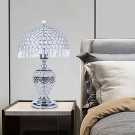 Cbhfmljd Crystal Table Lamp Vintage Deluxe Desk Lamp E27 for Bedside Bedroom Living Room, Nightstand Desk Lamp Dimmable Bedside Lamp E27 for Living Room Lamps Elegant with Crystal Drops
