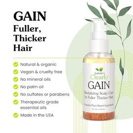 Clearly GAIN, Aceite para el Crecimiento del Cabello y Tratamiento del Cuero Cabelludo para Hombres y Mujeres | Suero Natural con Aceite de Ricino, Sa