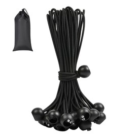 Adiwo Bungee Cords, Tarp Tensioner with Ball 25pcs, Elastic Tarpaulin Cord Black Wrapping Rope, Flexible Bungee Cords Ball Adjustable Bungee Straps for Tent, Camping, Household Items, Canopies, Flags