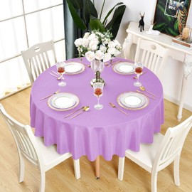 KAIPHO Lavender Round Tablecloth Waterproof Stain Resistant Wrinkle Free Table Cloth 210GSM Polyester Washable Wipeable Table Cover for Party, Banquet, Wedding, Indoor and Outdoor (48 inch, Circle)