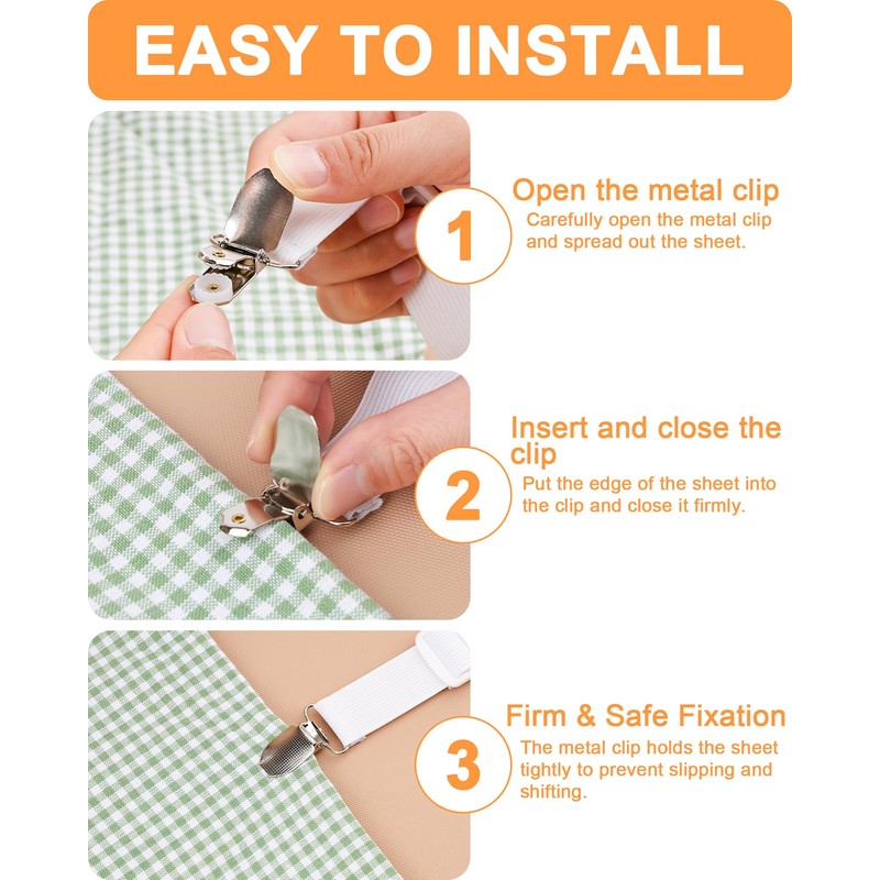 Acual Bed Sheet Clips, 4PCS 60 cm-250 cm Adjustable Bed