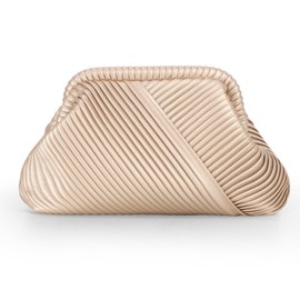 Fecialy Ruched Clutch Purse for Women Formal PU Leather Evening Bag Soft Pleated Handbags with Chain Crossbody Bag, Gold