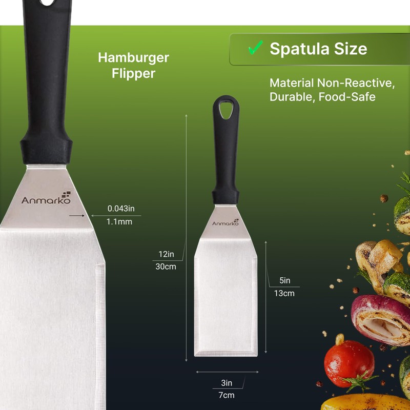 Anmarko Stainless Steel Metal Spatula, Hamburger Turner with Black Handle