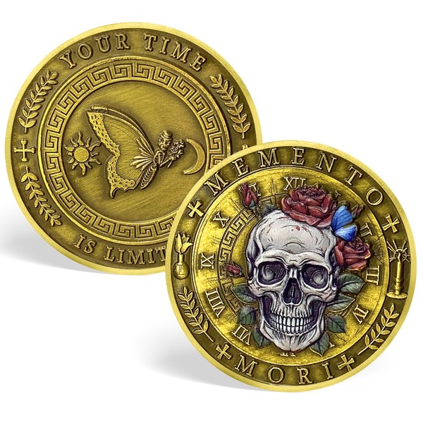 ACGZQY Memento Mori Coin - Rose Skull Memento Vivere Coin,