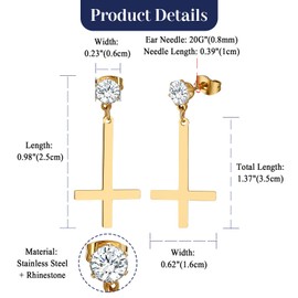 OIDEA Unisex Cross Peter Cross Earrings: 1 Pair Gold Stud Earrings with Cubic Zirconia Petrus Cross Earrings Made of Stainless Steel Men Women Chritus Jewellery Gift for Men Women Friend