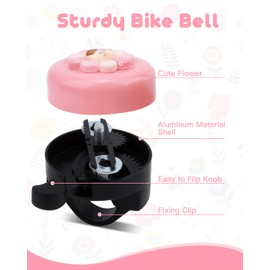YOKWER Bike Bell for Kids Girls Boys, Aluminum Toddler Bike Bell with Loud Crisp Sound, Flower Bicycle Bell Alert Ring for Children Bicycle Scooter (Pink)