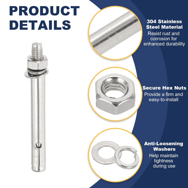 PATIKIL M8 x 80mm 304 Stainless Steel Expansion Bolts, 5