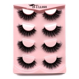 Thick False Eyelashes, Wispy Cat Eye Look Faux Cluster Lashes, Natural Curling Eye Makeup Strip Lash for Women & Girls, Christmas Gift:_signal black_4 pairs(1 set)