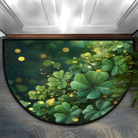 POFATO Four-Leaf Clover Plant Half Round Door Mat Non-Slip Doormat Outdoor Welcome Entrance Absorbent Washable Indoor Outdoor Dront Door Mat Half Circle Rugs Floor Entry Home Decor 36x24 inch