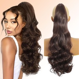 Webshaiy Long Ponytail Extension Claw Clip in Ponytail Hair Extensions Fluffy Loose Wave Synthetic Heat-Resistant Fibers Hair Pieces for Women Daily Use 22 Inch Caramel Brown
