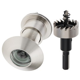 HOJLKLD Door Viewer Peephole, Solid Brass 220-degree Peephole with 1-1/10" Drill Bit for 1-21/32" to 2-1/8" Doors, Peep Holes with Privacy Cover (Satin Nickel, Top Diameter 1-9/10 inch(47mm))