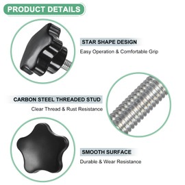 M METERXITY 8-Pack Star Clamping Knobs, M6x16mm Male Thread Hand Tightening Screw for Machinery/Electronic/Furniture/Umbrella Base, Machine Handle Replacement [31mm, Black]