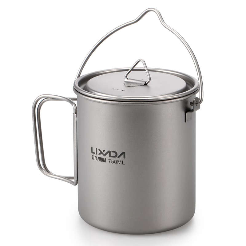 Lixada Lightweight Titanium 3 Pieces Set Titanium 750ml Pot 350ml