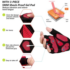 MOREOK Cycling Gloves Bike Gloves for Men/Women-[5MM Gel Pad] Biking Gloves Half Finger Bicycle Gloves Exercise Workout Gloves for Cycling/Weight Lifting/Gym/Motorcycle/Outdoor-050-RED-XL