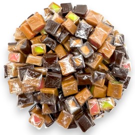 Decadent Caramel Cubes Assorted Flavors-,1.5 lbs Filled Creamy Caramels Apple, Strawberry, Vanilla Chocolate, and Creamy Orange- Individually Wrapped Assorted Chews(24 oz)