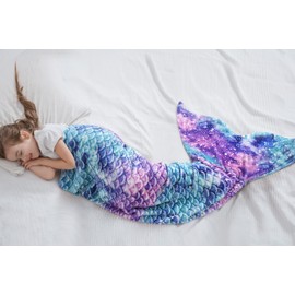 Catalonia Kids Mermaid Tail Blanket, Super Soft Plush Flannel Sleeping Snuggle Blanket for Girls, Galaxy, Fish Scale Pattern, Gift Idea