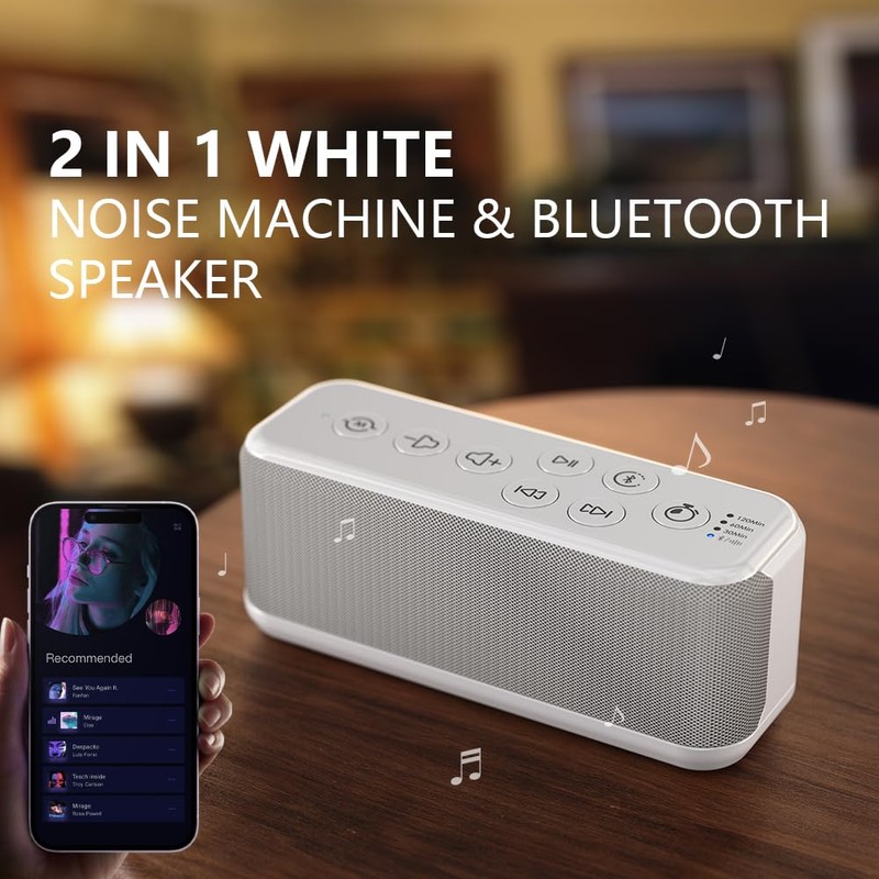 OnLyee White Noise Sound Machine with Bluetooth Speaker, 15 Soothing