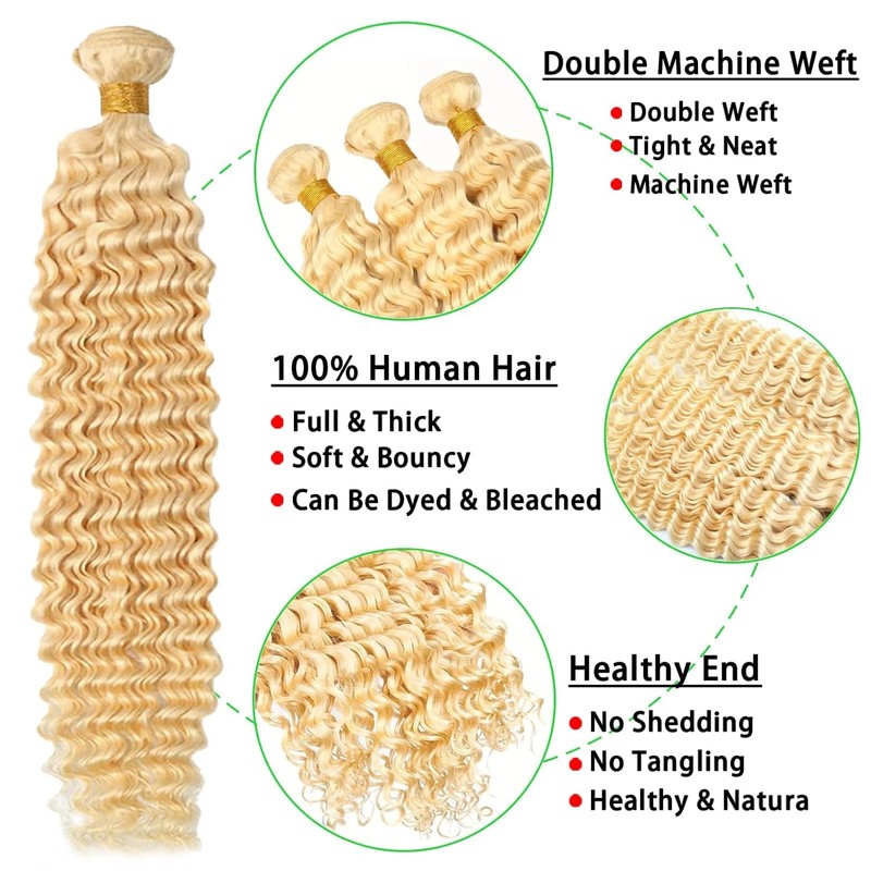 18 Inch 613 Blonde Deep Wave Human Hair Blonde Bundles