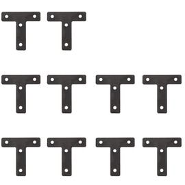 10Pcs Flat T Corner Bracket 60mm x 60mm Stainless Steel Joining Brace Brackets Mending Plates for Wood Shelf Cabinet Table Chair (Black)