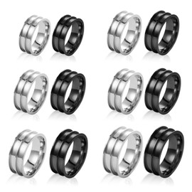 12PCS Stainless Steel Blank Finger Rings Double Grooved Ring for Inlay Ring DIY Jewelry Making Core Blank Rings 8mm Wide Round Empty Wedding Band Size 6/7/8/9/10/11 Metal Rings Birthday Gifts