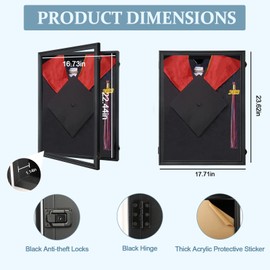 Tmegee Graduation Shadow Box - Graduation Gown Display, Wall-Mount Lockable Graduation Display Frame with Acrylic Glass Door for Graduation Keepsakes, Cap and Gown, Dioplma, Black