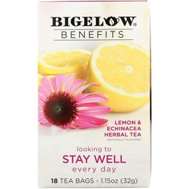 Bigelow Benefits Herbal Tea (Pack of 2) Lemon & Echinacea, 18 Count Boxes