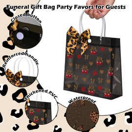 Vicenpal 24 Sets Cheetah Cherry Gift Bags with Handles 24 Pcs Bows PVC Plastic Cherry Leopard Print Cheetah Treat Goodie Snack Bags Party Favors for Women Bachelorette Birthday Party 7.9 x 7.9 x 3.1''