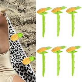 CAIRIAC Beach Towel Stakes 8 Pack, Outdoor Beach Towel Anchor Stakes Picnic Mat Clips, Beach Towel Stakes for Sand, Beach Accessories for Vacation, Keep Your Towel from Blowing Away (Pineapple)